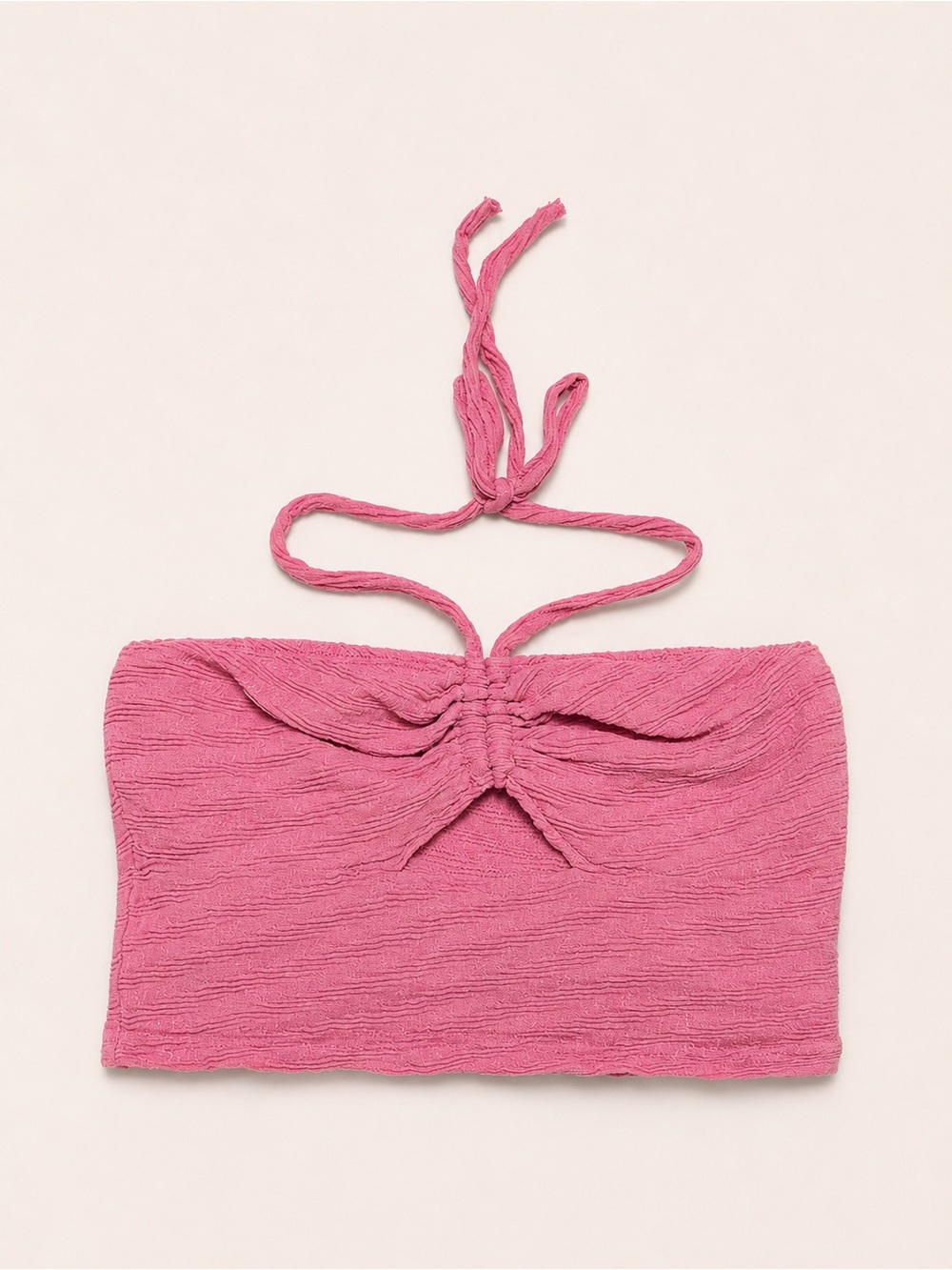 Pink Cropped Halter Ruched Bandeau